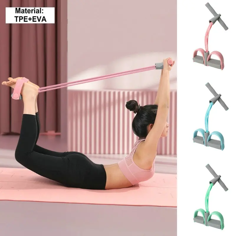 Portable Resistance Elastic Band 4-Tube Pedal Puller Fitness Body Sit-up AIDS Home Yoga  Multi-color Tension Rope for Leg