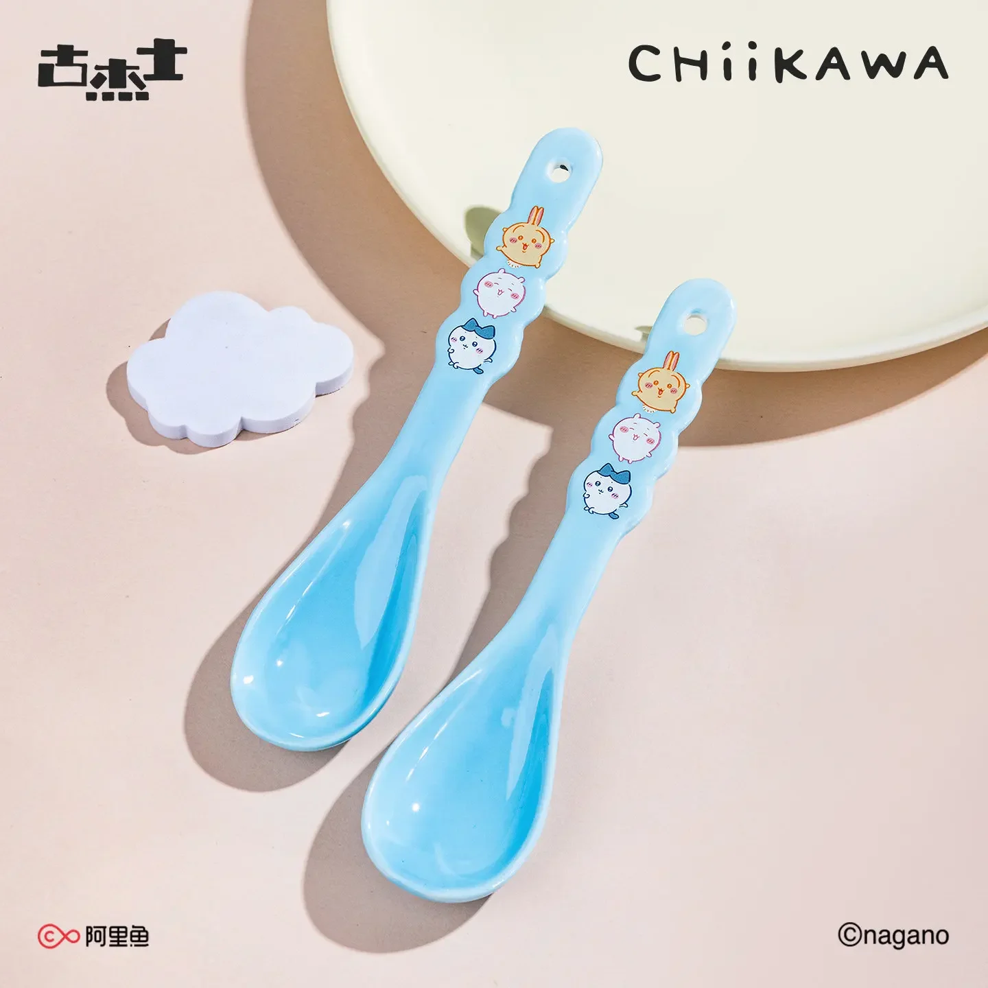 Official Chiikawa Ceramic Soup Spoon Kawaii Anime Kitchen Long Handle Stirring Spoon Cute Chopsticks Home High Beauty Gift