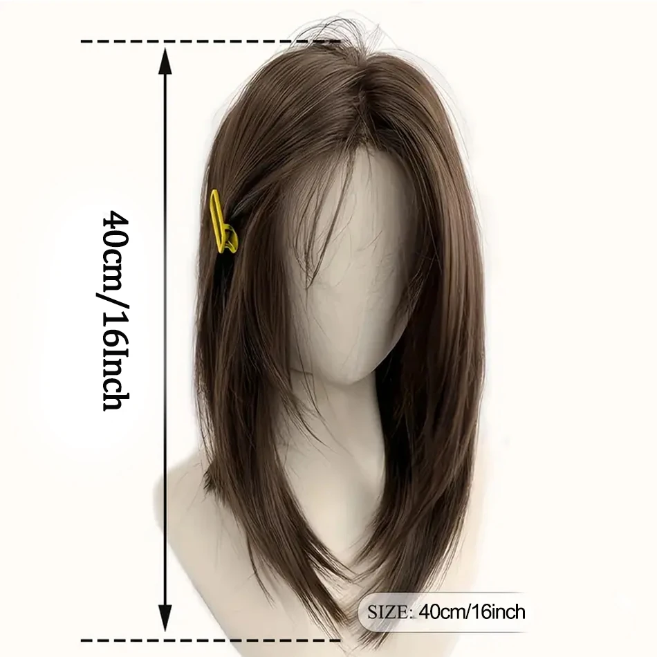 매일 사용을 위한 합성 밥 가발 코스프레 레이스 프론트가 있는 스트레이트 레이어드 가발 8자리 앞머리가 있는 노화를 줄이는 달콤한 가발