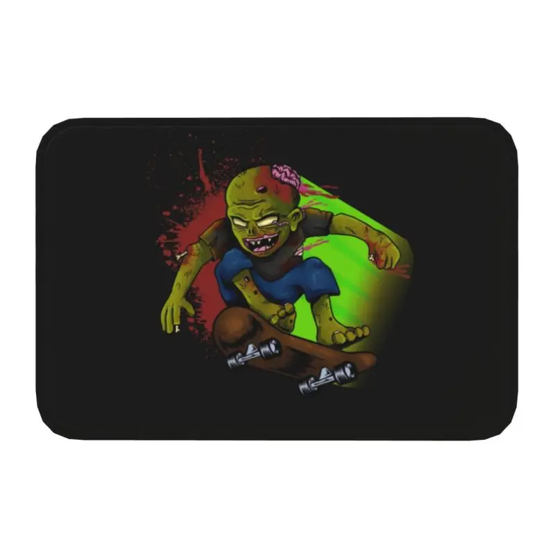 Halloween Zombie Skateboarder Doormat Anti-Slip Kitchen Bath Mat Garden Garage Door Floor Entrance Carpet Rug