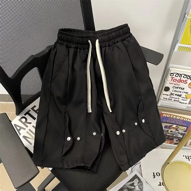 

Bla Rivet Workwear orts Men's Summer Thin Design Sense Five-Quarter Loose Trendy American Casual Mid-Pants Straight Leg S...