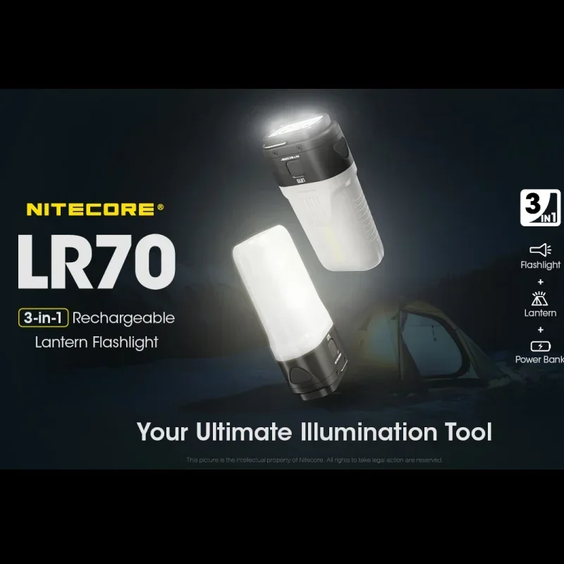 NITECORE LR70 3-in-1 Rechargeable Lantern Flashlight 3000Lumens Camping Lantern With Power Bank Built-in Battery