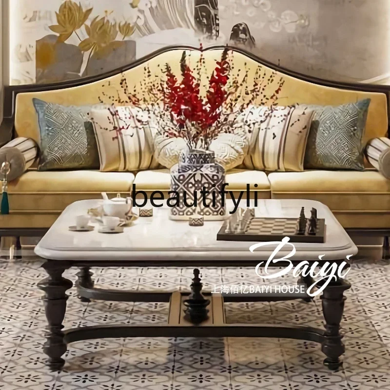 

A16 French coffee table wabi-sabi wind B & B living room tea table simple American light luxury solid wood carving negotiation t