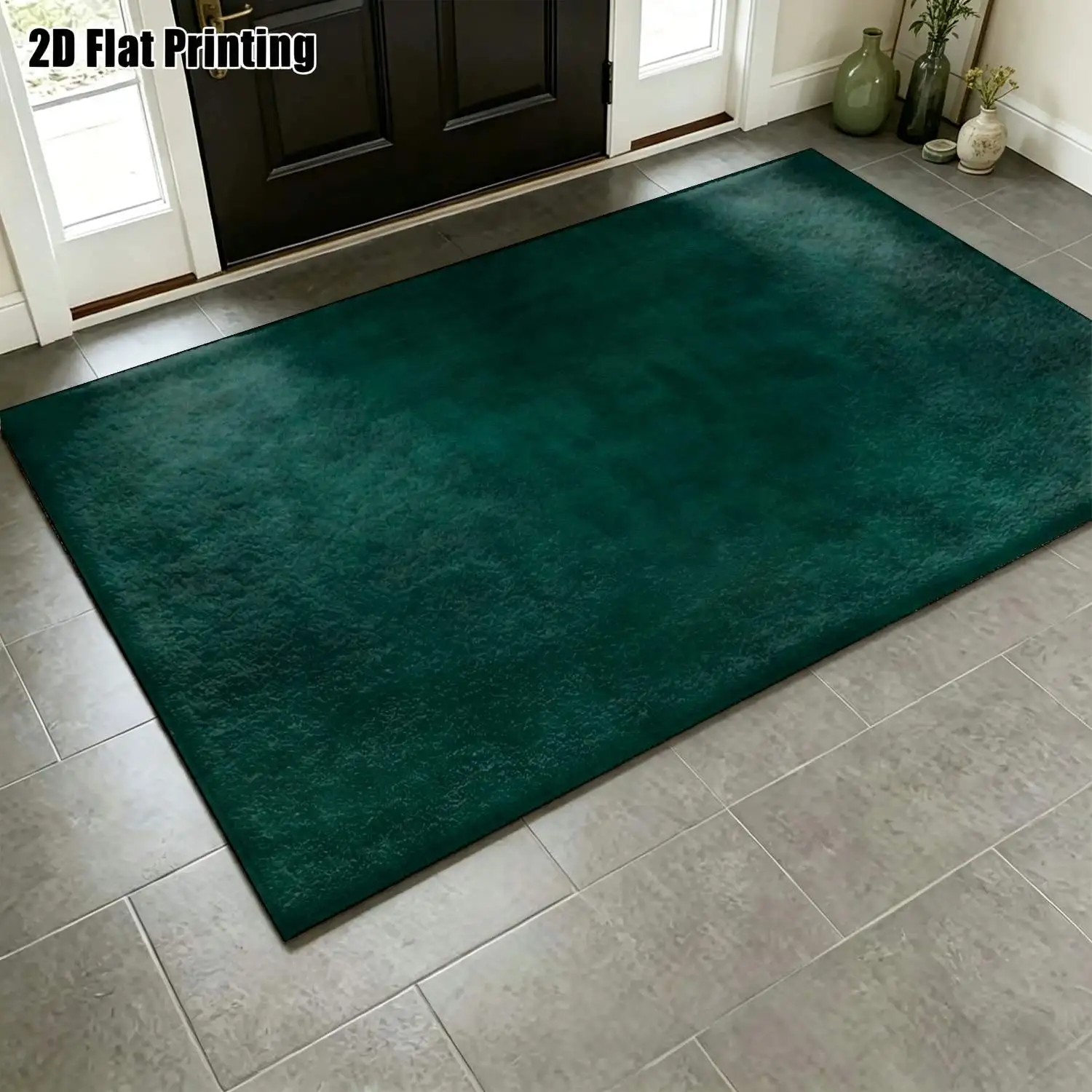 1Pc 2D Printed Carpet: Deep Green Solid-Color Nordic/Instagram Style Modern Minimalist Vintage Geometric Striped Floor Mat, Home Decor, Multi-Size, Machine Washable, for Entrance, Dining Room, Foyer, Bedroom, Living Room