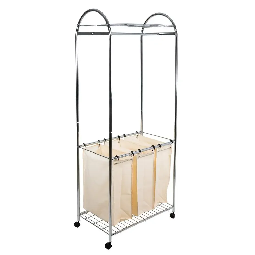 3-Bag Laundry Sorter Cart with Hanging Rack and Top Shelf Storage