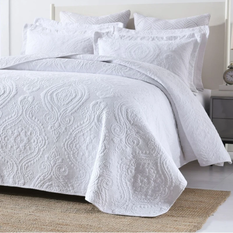 CHAUSUB 100% Cotton Quilt Set King Queen 3PCS Solid Color Embroidered Bedspread & Coverlet,Summer Comforter Blanket for Bed,Home