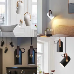 Rotate Pendant Light Bedroom Bedside Hanging Lamp Adjustable Leather Decoration Ceiling Chandeliers Modern Decor Indoor Black