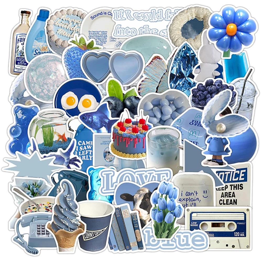 10/30/50pcs Cute Blue Stickers Ins Style Simple Cartoon Decals Decoration DIY Phone Notebook Fridge Laptop Guitar Toys Graffiti