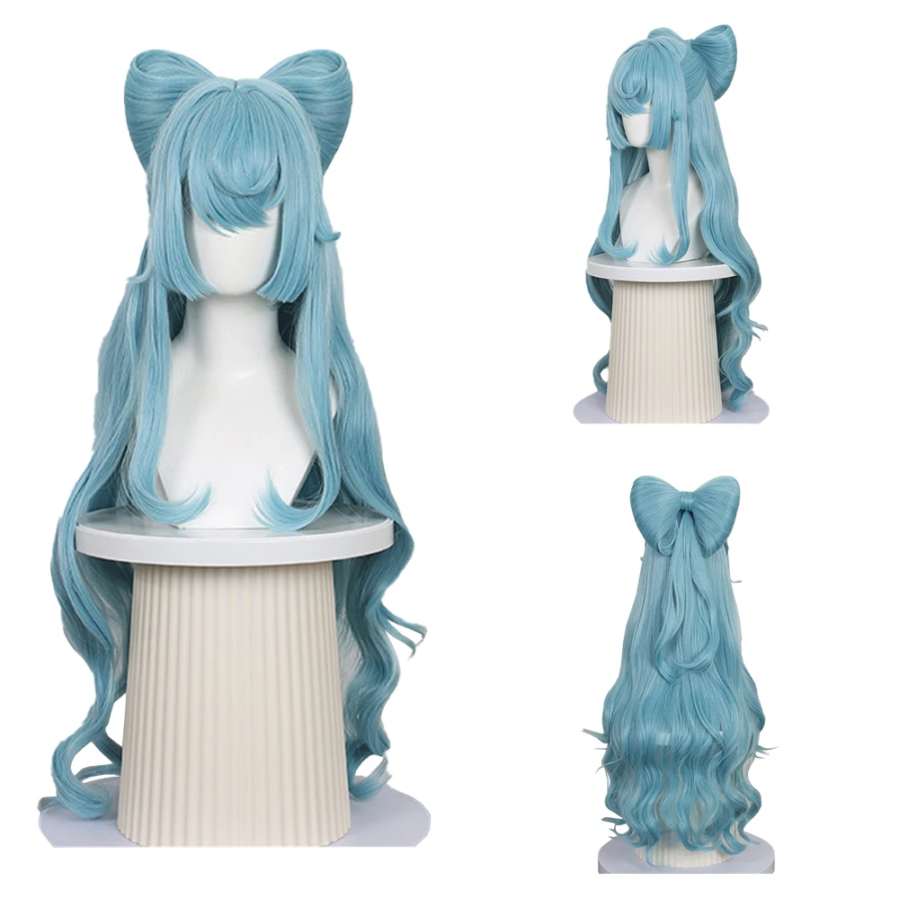 

Pre-braided Bow Mizuki Yumemizuki Cosplay Wig Ice Blue Hime Cut Long Wavy Beginner Friendly Halloween Daily Party Synthetic Hair