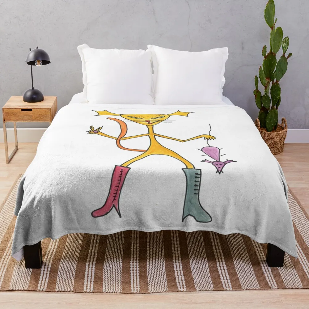 Alien Puss in Boots with Rat Throw Blanket Retros Personalized Gift for winter Giant Sofa Blankets