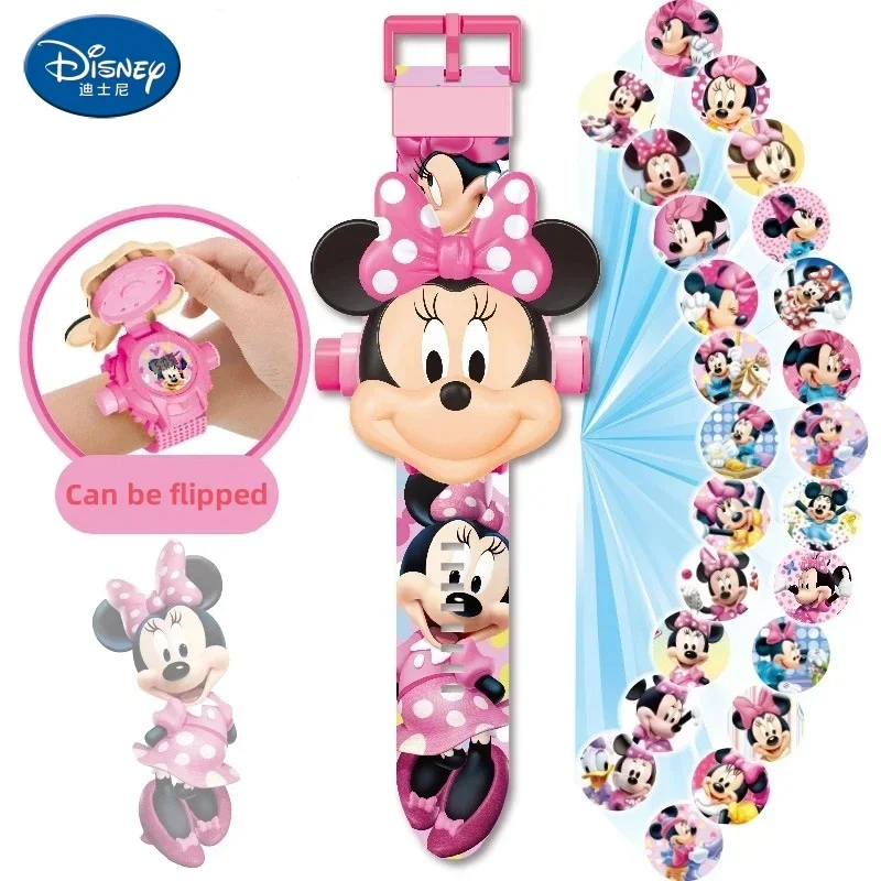 Disney Minnie Princess Elsa Watches Kids Digital Clock 24 Change Projection Watch Girls Boys Student Wristwatches Gifts Toys