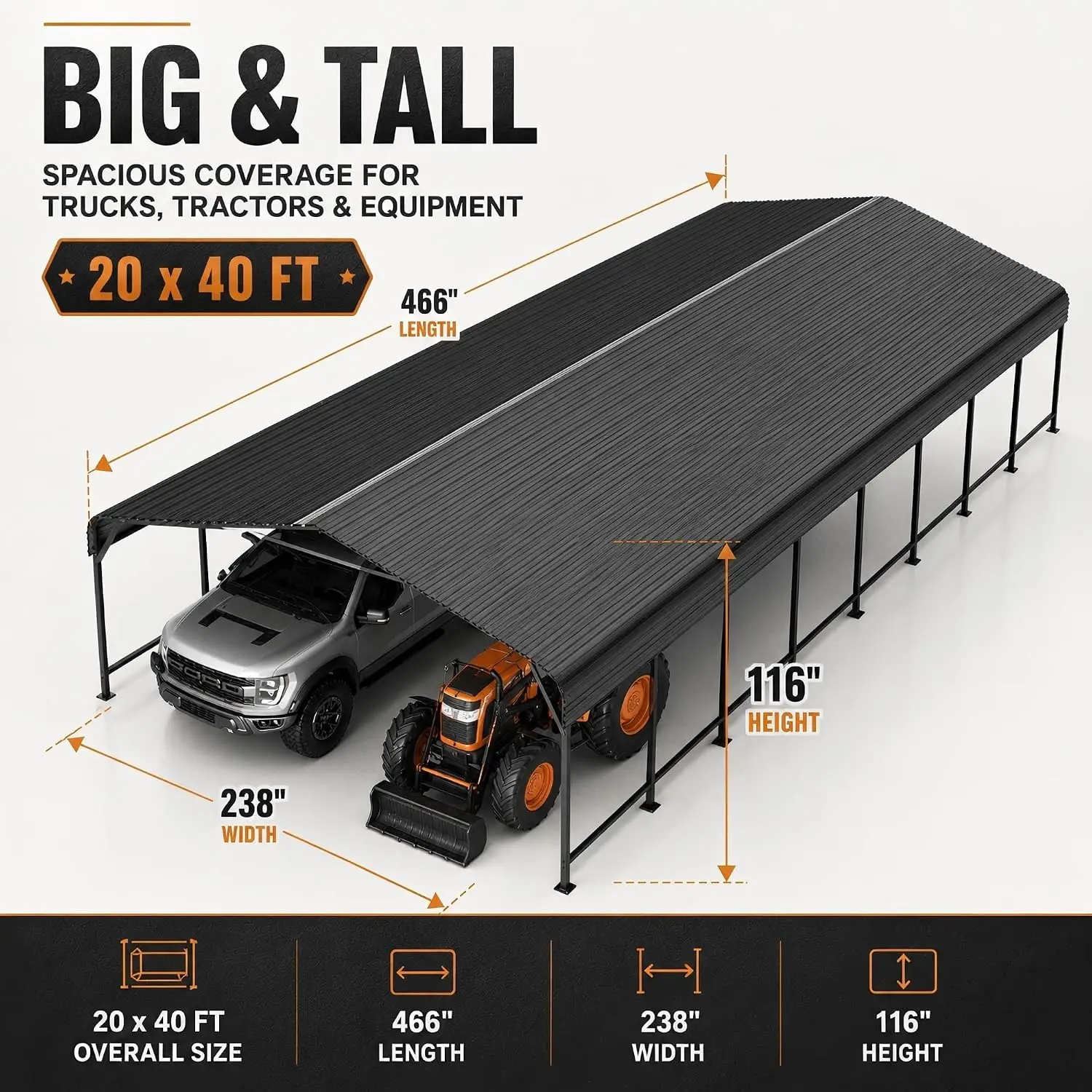 20x40 FT Heavy Duty Metal Carport Reinforced Base Galvanized Steel Vehicle Shelter for Boat Car Truck, Customized