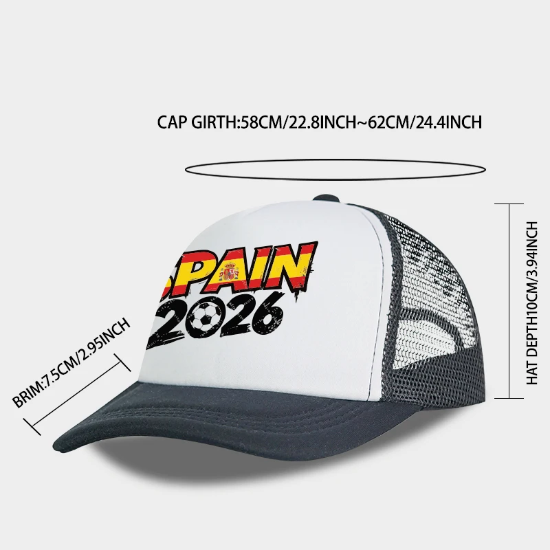 Spain 2026 Football Mesh Trucker Cap, Breathable and Adjustable Baseball Cap, for Fans and Sports Enthusiasts