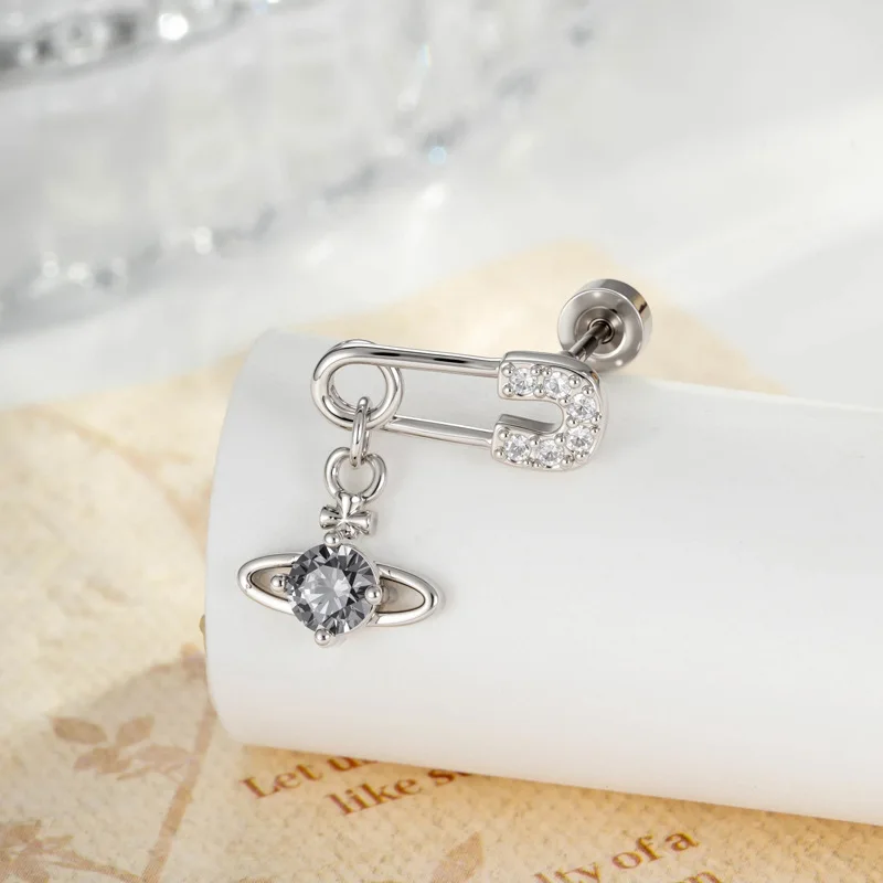 1 قطعة دبوس فضي اللون صغير زحل 316L الفولاذ المقاوم للصدأ الأذن العظام مسمار Y2KFashion هوتي أقراط للنساء مجوهرات