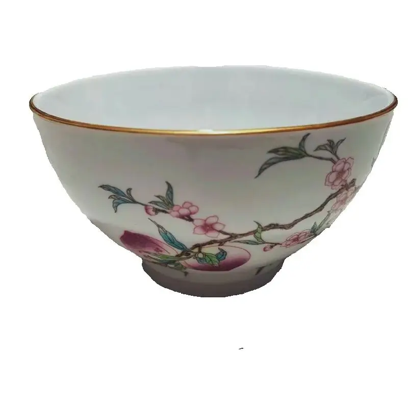 

Chinese Old Porcelain Bowl with Pink Peach Pattern Traditional Asian Decorative Kitchenware