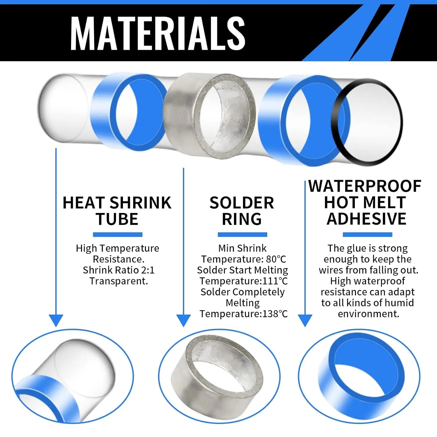 250 قطعة لحام ختم موصلات الأسلاك معزول مقاوم للماء محطات الأسلاك الكهربائية الحرارة يتقلص لحام بعقب موصلات لحام #3