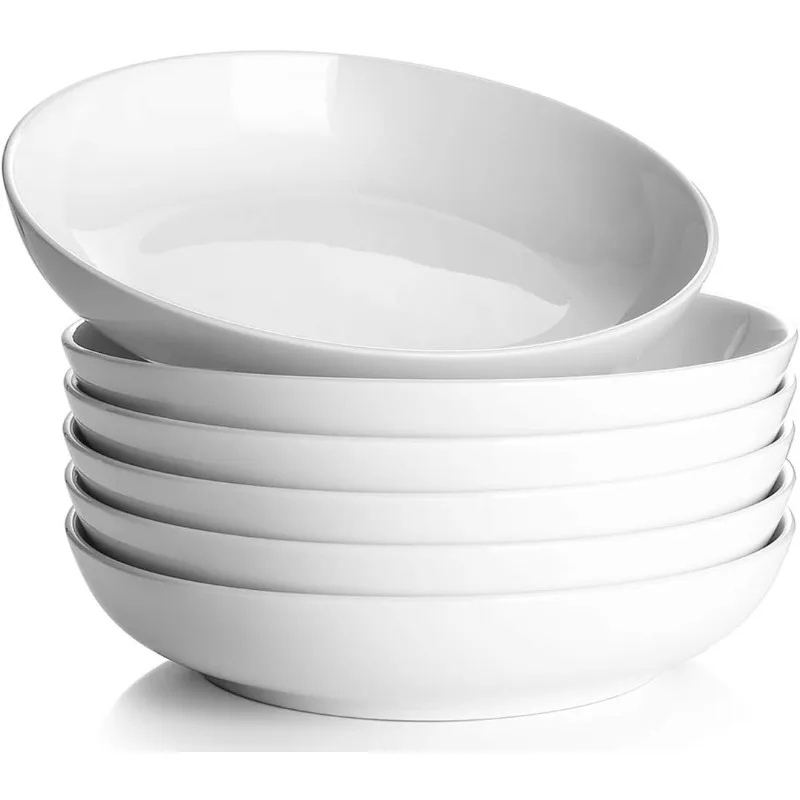 

Pasta Bowls 30oz, Large Salad Serving Bowls, Shallow Soup Bowls, Porcelain Pasta Bowls Set of 6, Microwave Dishwasher Safe