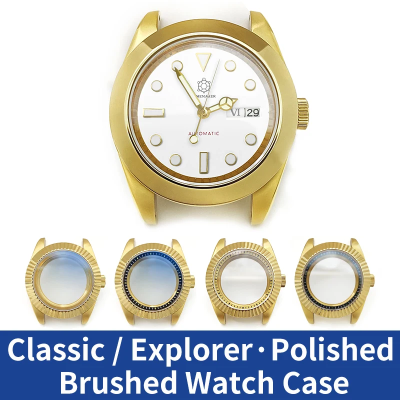 Classic Explorer Watches Case Gold Polished Steel Finish For SKX SKX007 NH35 NH36 4R36 Steel Cases MOD Watch Replacement Parts