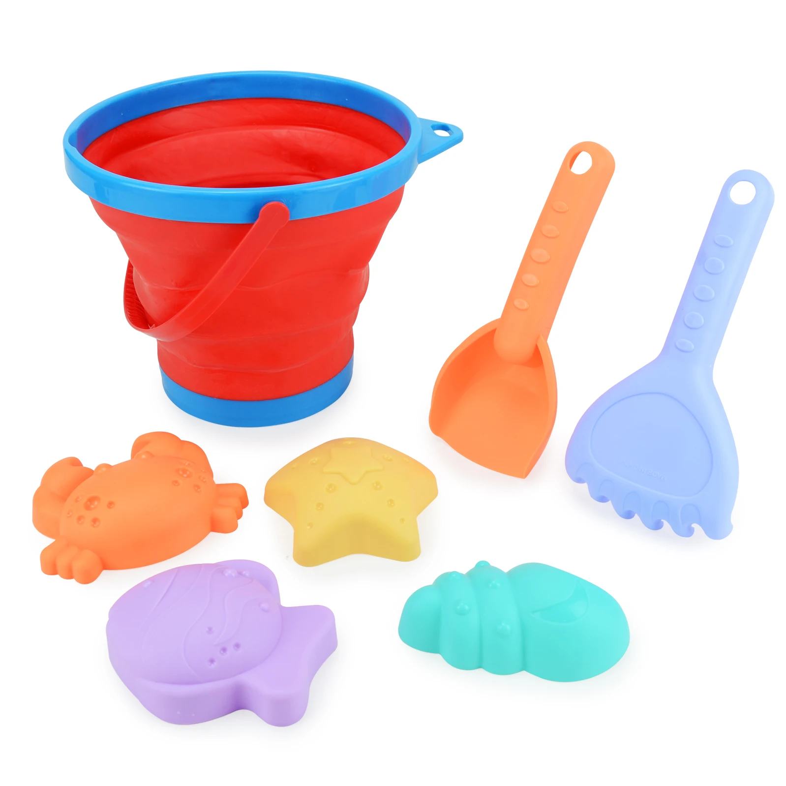 Collapsible Foldable Beach Sand Buckets and Shovels Set - Beach Toys for Kids & Sand Molds, Silicone Beach Sand Pails for Travel