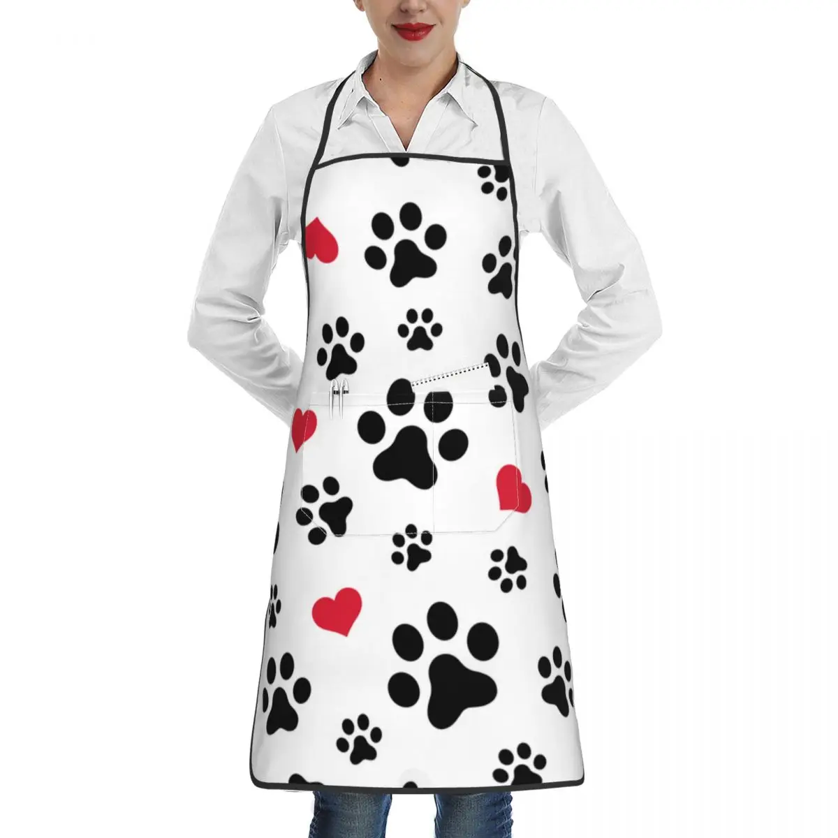 Kitchen Aprons Dogs And Cats Paws Heart Love Chef Work Apron For Grill Restaurant Bar Shop Cafes Beauty Nails Studios Uniform