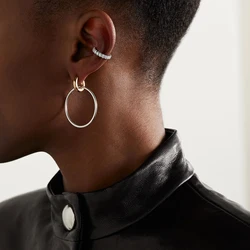 Yori Creative Gold Silver Mix Color Steel Ring Interlocking Color Blocked Earrings Prevent Allergy Exquisite Korean Jewelry Gift