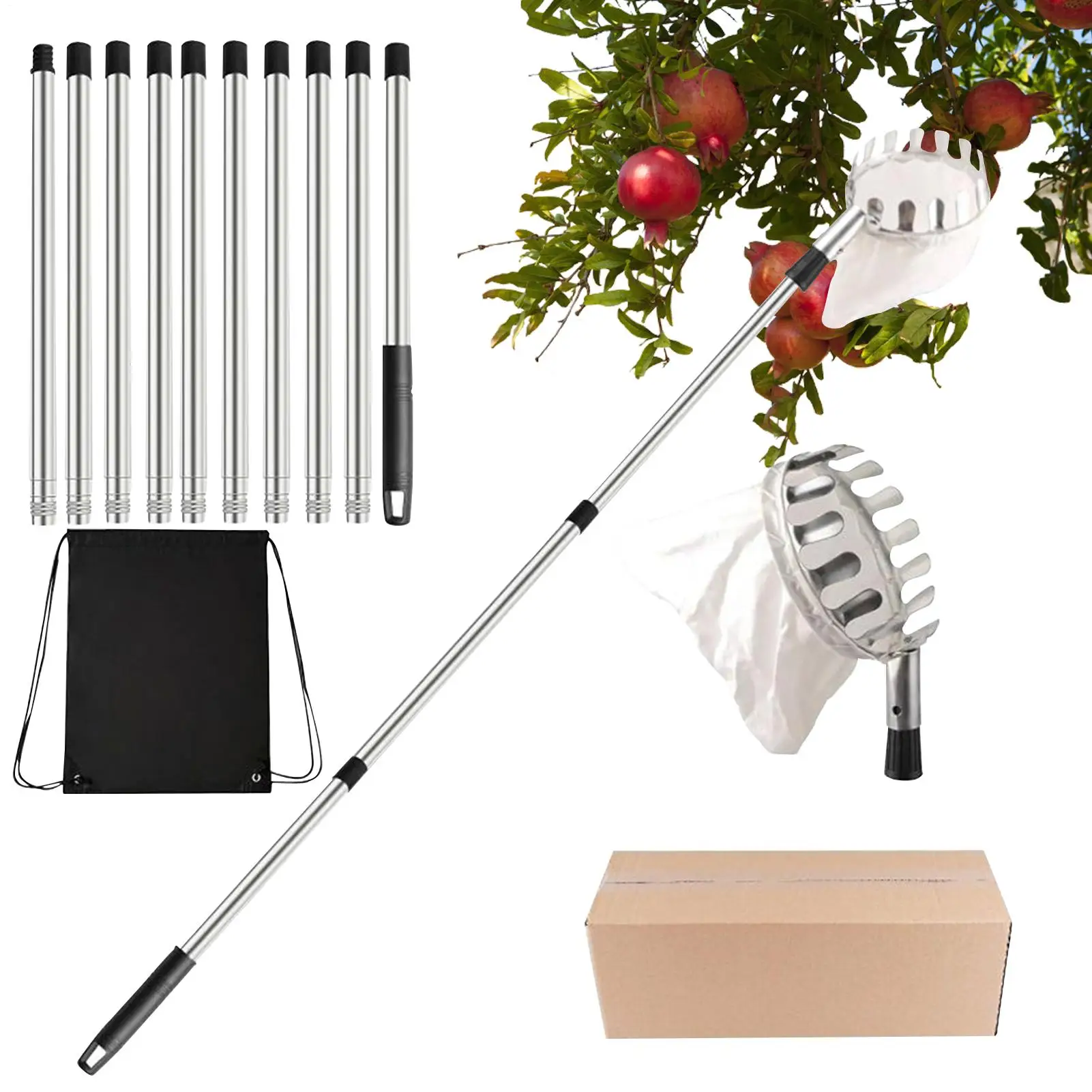 

Fruit Picker Pole with Basket Ergonomic Gadget Professional Equipment Catcher for Picking Harvesting Agricultural