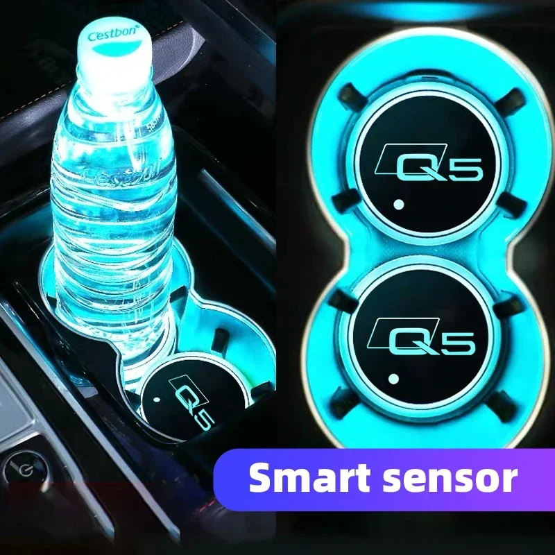 

2Pcs 7 Colorful USB Car Logo Led Atmosphere Light Cup Luminous Coaster Holder For Audi Q5 FYB Quattro Auto Accessories