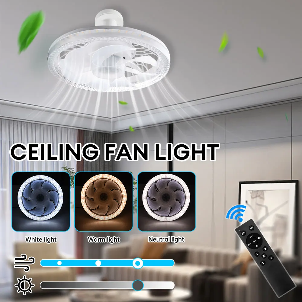 45W Ceiling Fan with Light 4-speed Ceiling LED Lamp Fans with Remote E27 Base Mute Fan for Living Room Bedroom Utility Room