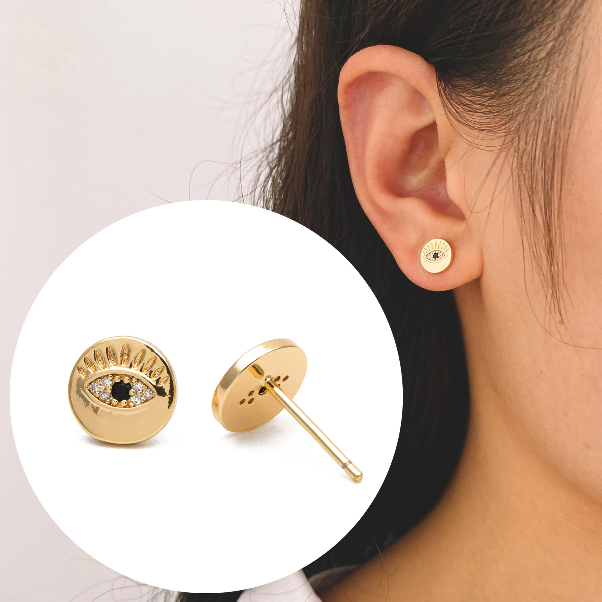 

10pcs CZ Minimalist Evil Eye Stud Earrings For Jewelry Making Diy Accessories Supplies (#GB-2144)