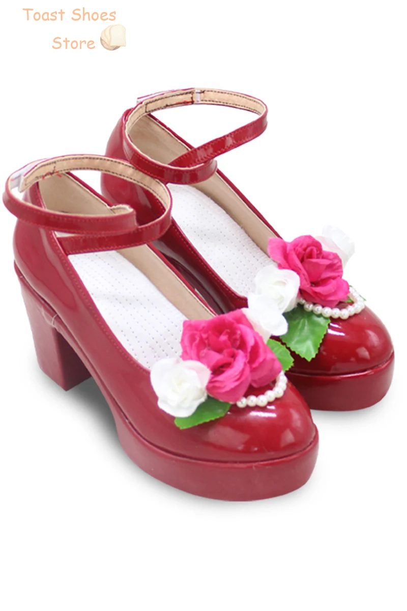 Rosemi Lovelock Cosplay scarpe Youtuber Vtuber Cosplay stivali Halloween Carnival Prop tacco alto rosso PU scarpe in pelle Costume Prop