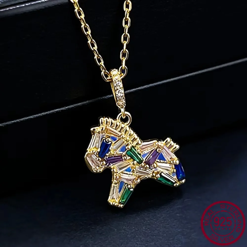 Yaranyan Real 925 Sterling Silver Lab Sapphire High Carbon Diamond Gems Colorful Foal Pendant Necklace Fine Jewelry Wholesale