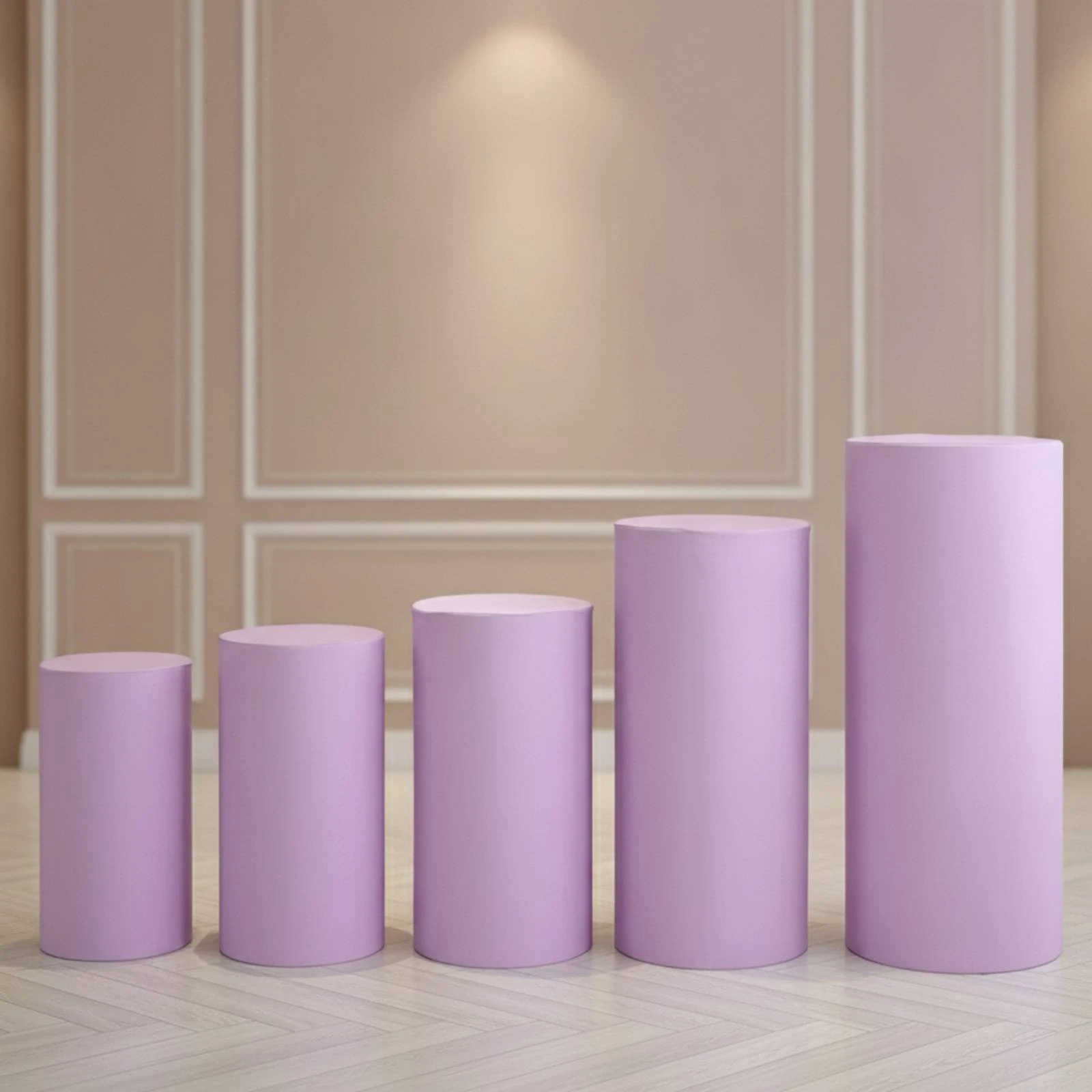 5 Pieces Cylinder Pedestal Stand Cover Fitted Cylindrical Pedestal Covers with Elastic Plinth Covers Plain for Party Planners