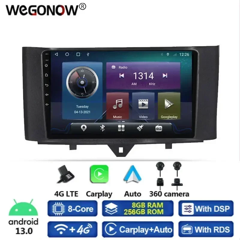 360 Camera 8GB+256G Carplay DSP Android 13.0 Car DVD Player GPS map WIFI Bluetooth 5.0 RDS Radio For Benz Smart fortwo 2012-2015