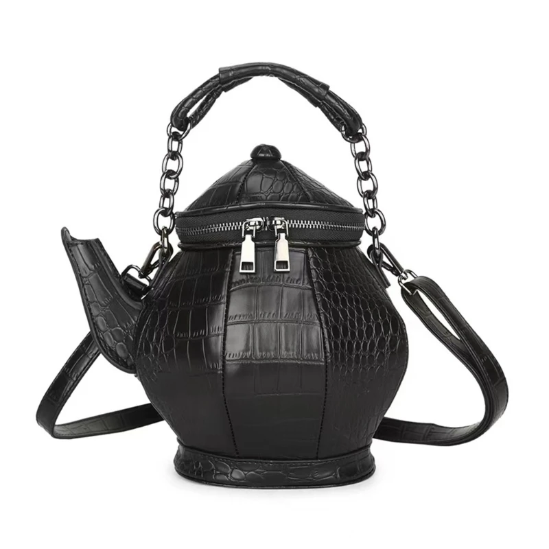 Tote for Women Girl Teapot Shaped Shoulder Bag Large Capacity Halloween Party Bags Leather Handbag Fashion Zipper Bag