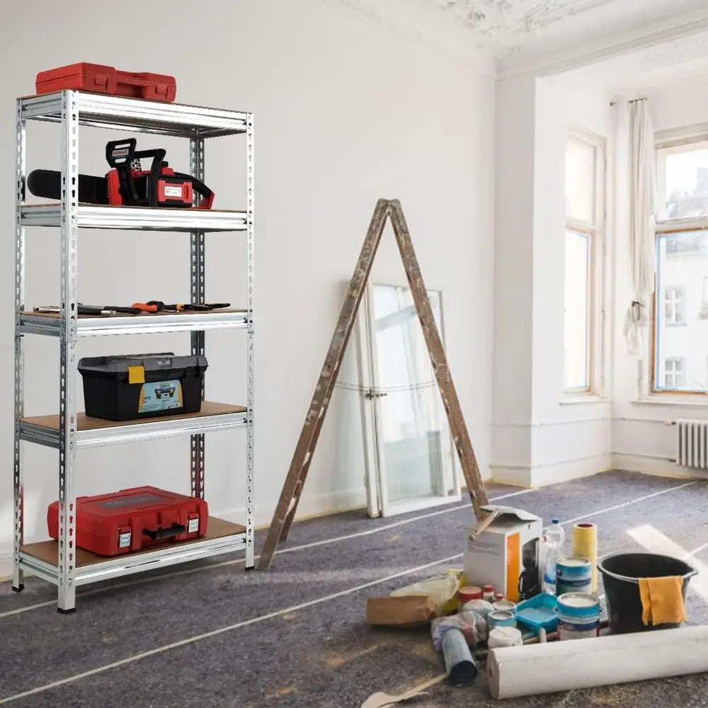 60 Heavy-Duty Adjustable Steel 5-Tier Shelving Unit for Commercial Use, Silver