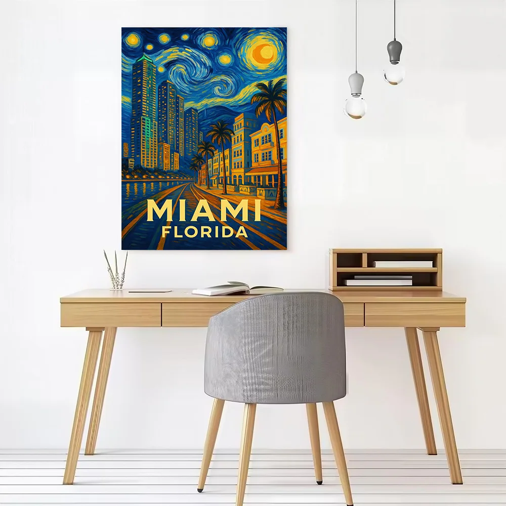 Miami Florida Van Gogh Style Painting Poster Canvas Wall Art Personalized Print Modern Painting Perfect Gift for Home Decor Arts