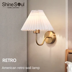 Lámpara plisada retro nórdica, lámpara de pared creativa en forma de abanico, plisada lámpara para dormitorio, sala de estar, decoración del hogar