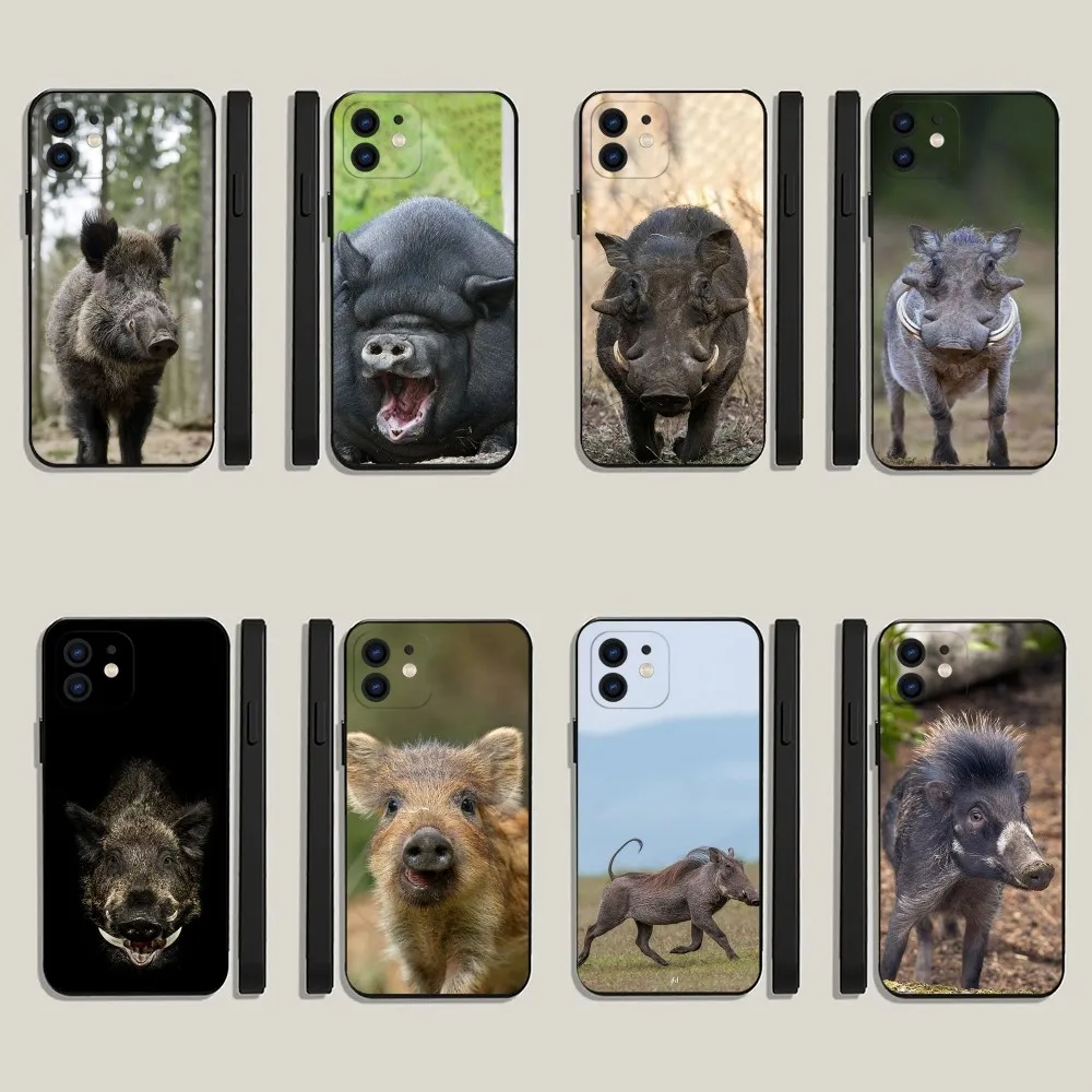 Wild Boar Pig Brown Phone Case For iPhone 15,14,13,12,11,Plus,Pro Max,XS,X,XR,SE,Mini,8,7 Soft Silicone Black Cover