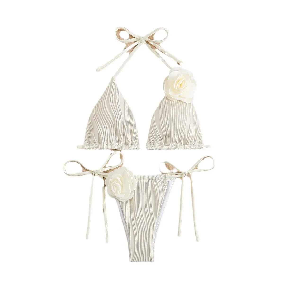 Sexy Micro Bikini Swimsuit 2024 Woman 3d Flower Swimwear Thong Bikinis Sets Brazilian Women Bathing Suit Beach Biquini Black