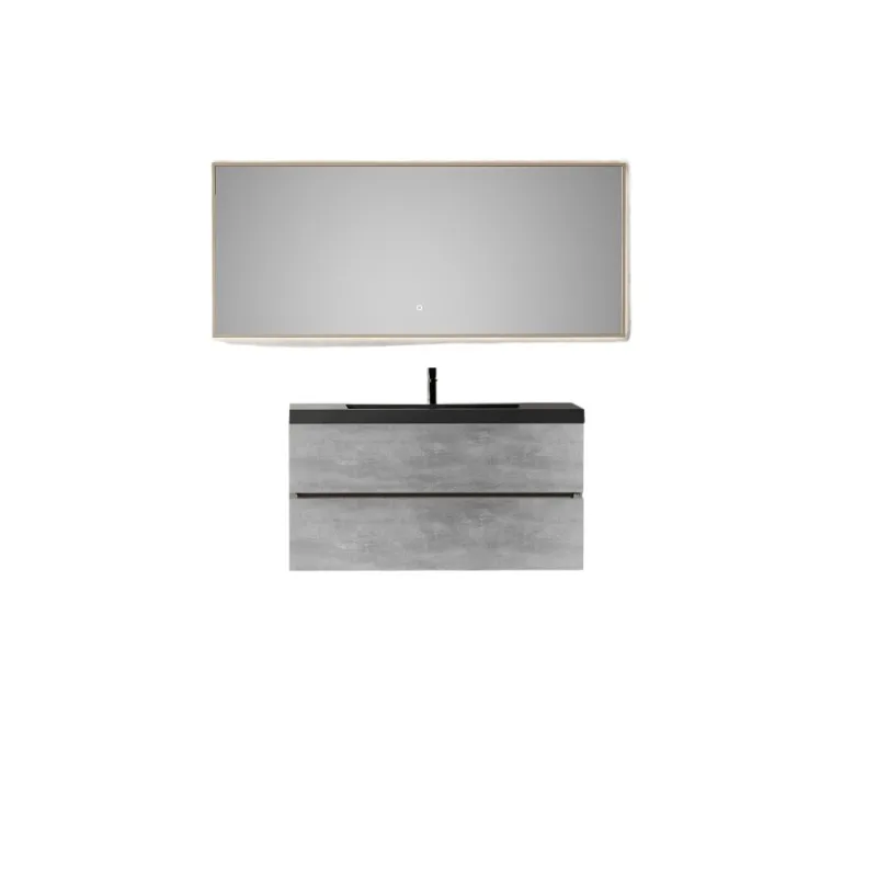 

42" Floating Bathroom Vanity with Sink, Wall-Mounted Storage Vanity Cabinet with Black Quartz Sand Top Basin and Soft Close Drawers Fully Assembled, EDI-Series Cement Grey GF-24V12-42GR-W1573P155847