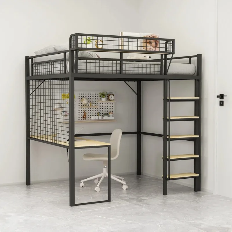 On the bed and off the table, simple elevated bed, space-saving pavilion-type small apartment, wrought iron bunk, duplex