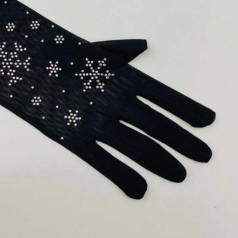 Sexy Black Lace Glove 55CM Long Thin Elastic Mesh Snowflake Shiny Rhinestone Halloween Makeup Party Costumes Accessories Cosplay