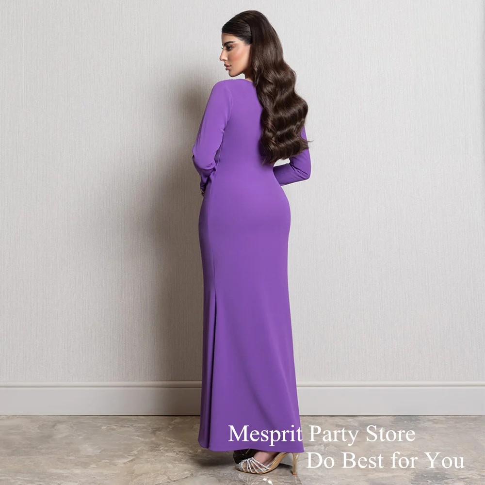 New Arrival 2024 Prom Dress Boat Neck Long Sleeve Crystal Beading Ankle Length Lavender Mermaid Evening Gown Formal Dresses