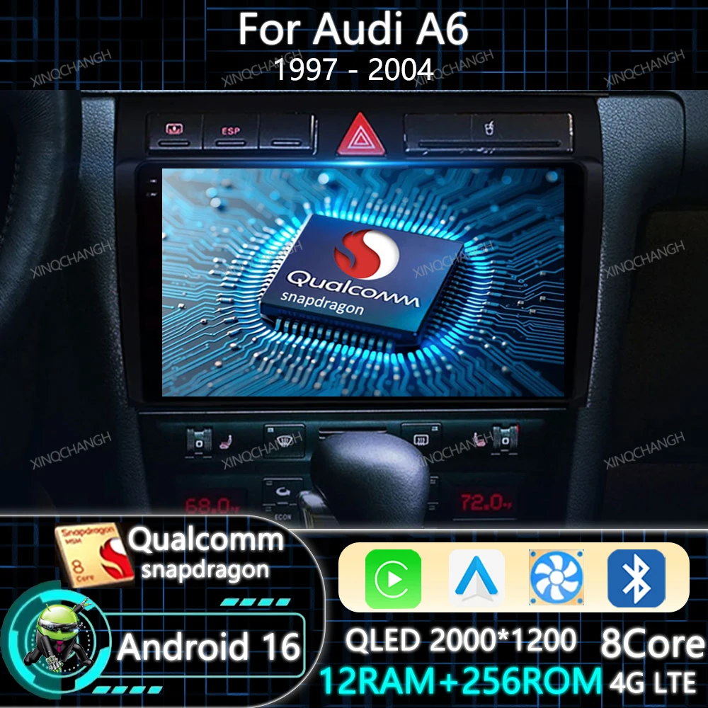 Android 16 Car Radio For Audi A6 C5 1997 - 2004 Qualcomm GPS Head Unit Carplay Auto Multimedia Stereo Video Player QLED 4G WIFI