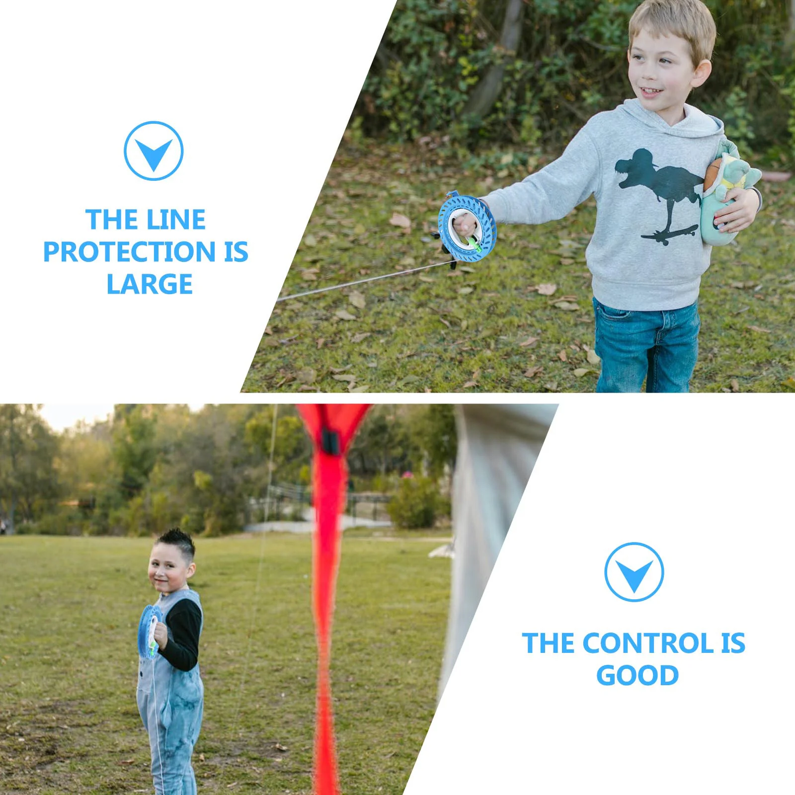 Carrete de mano para cometa, enrollador de línea bloqueable, plástico ABS, duradero, accesorios de cable para cometa al aire libre, 18cm, colores rojo y azul, 2 uds.