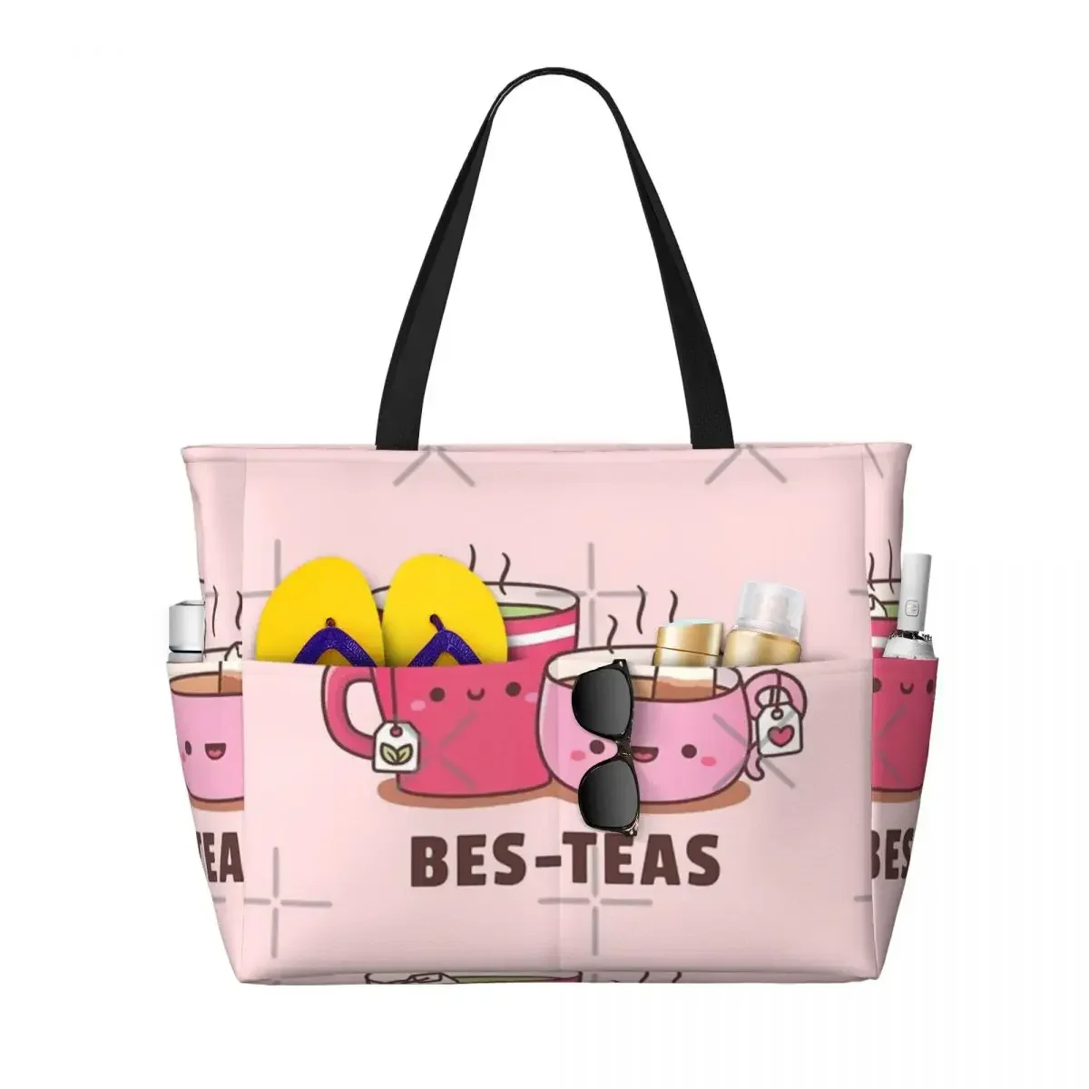

Cute Teacups Bes Teas Besties Beach Travel Bag, Tote Bag Personality Large Capacity Gifts Birthday Gift Multi-Style Pattern