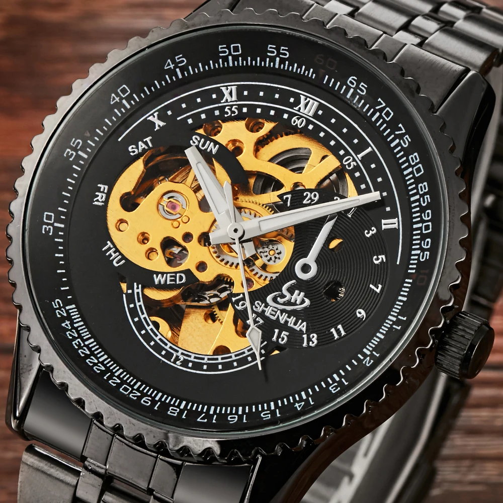 男性用自動巻き時計 ステンレススケルトン 42mm