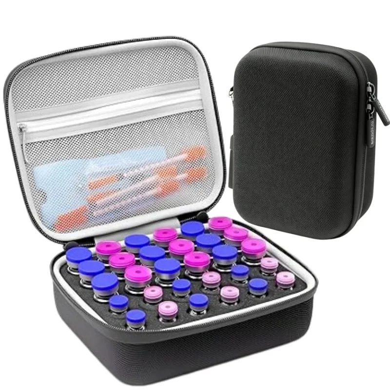 3ML/10ml Insulin-Aufbewahrungstasche mit 15/30 Fächern, Harte EVA-Diabetiker-Schutztasche, Stoßfeste Tragbare Reisetasche mit Netztasche – Detail 1