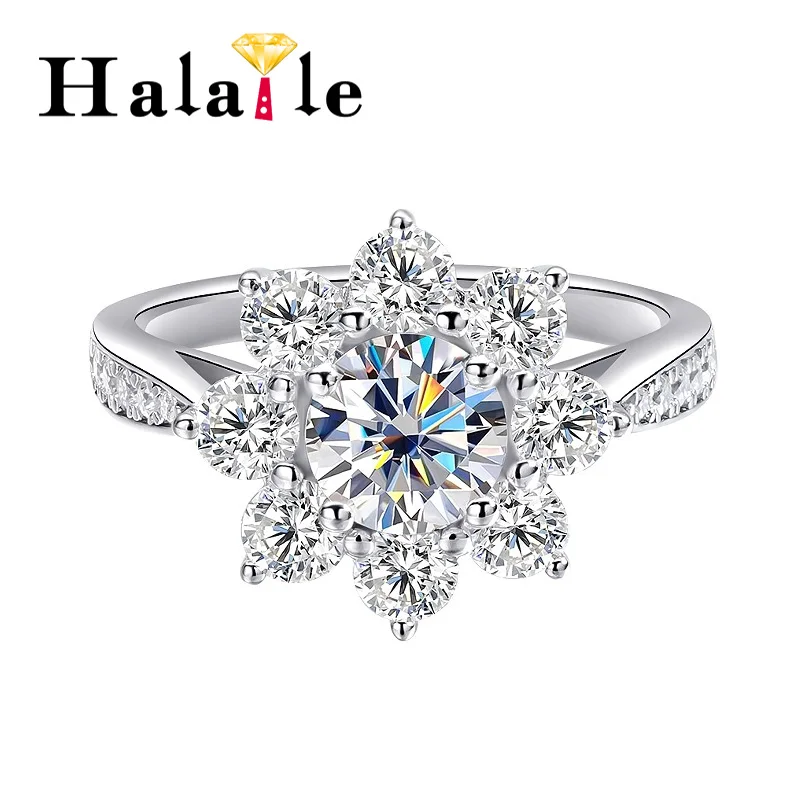 

Halaile D Color Moissanite S925 Sterling Silver Sun flower Sparkly Ring with GRA Trendy Fine Jewelry Women's Luxury Elegant Gift