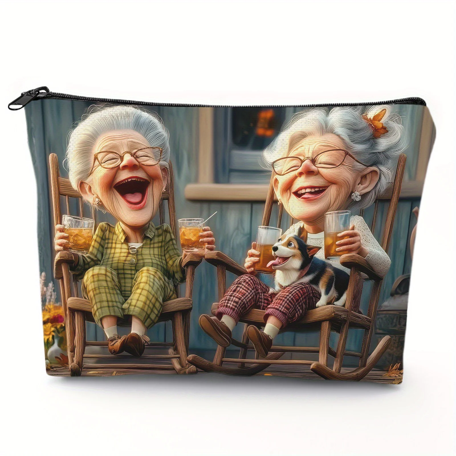 1 حقيبة أدوات الزينة المطبوعة من Best Friends Grandma حقيبة مكياج كاجوال بسحاب منظم مستحضرات التجميل المدمج للمراهقين ملحقات محفظة الهاتف